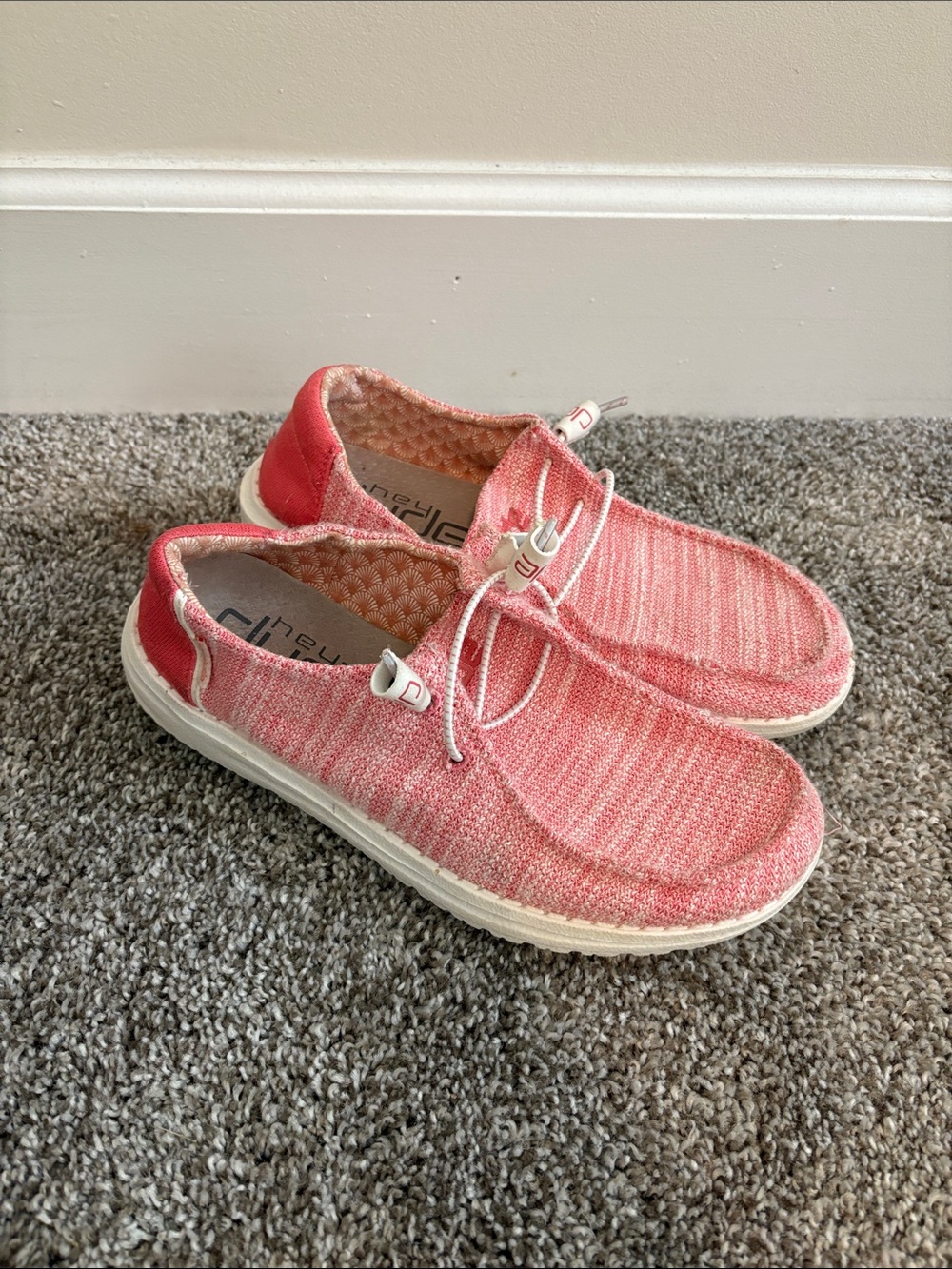 Hey Dude Coral Pink Knit Slip-On Sneakers